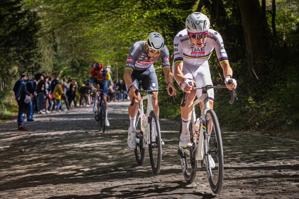 Tadej Pogacar and Mathieu Van der Poel in the Tour of Flanders 2025
